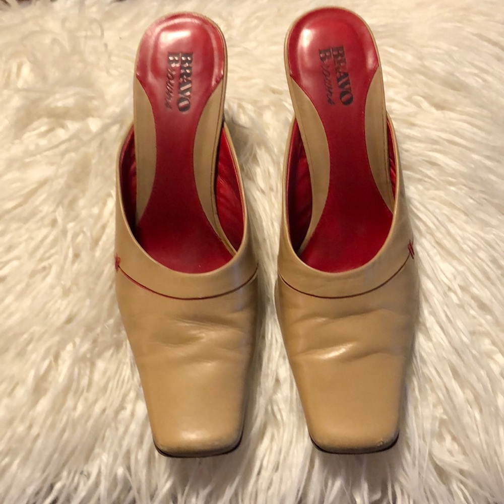 BRAVO BROWNS Tan and Red Leather Mules (LS-36)